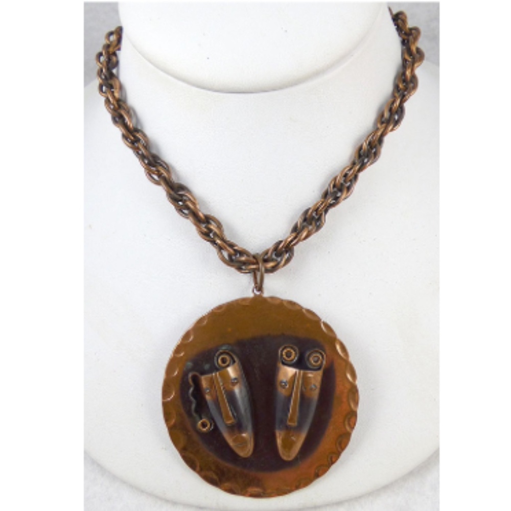 Rebajes Copper Brazilian Masks Pendant Necklace